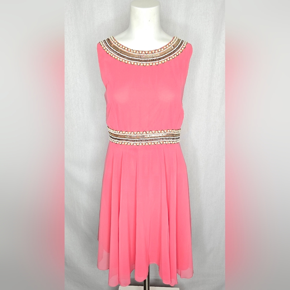 Romeo & Juliet Couture Beaded Sunkist Coral Formal Fit & Flare Dress Size M NWT